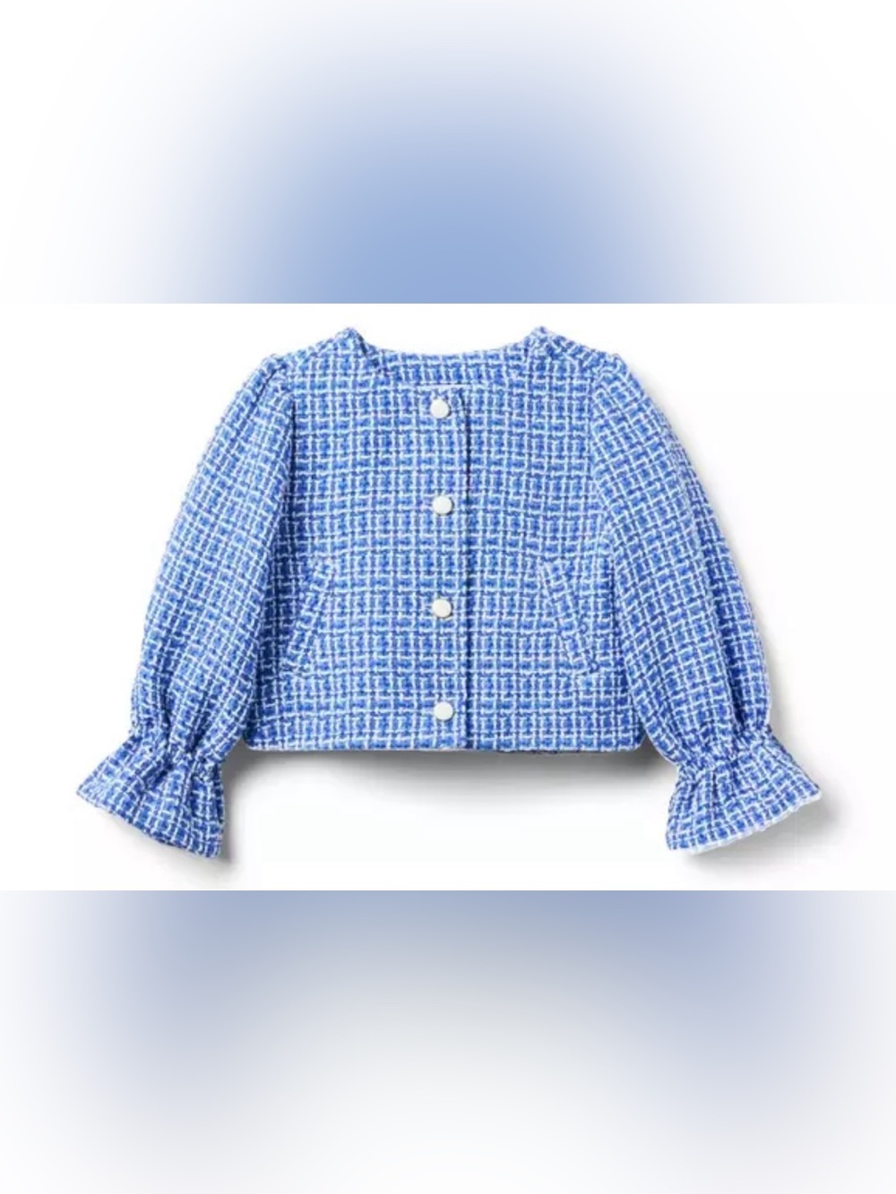 Janie & Jack Girls Infant Toddler Tweed Jacket Ruffle Cuffs Pearl Buttons Blue